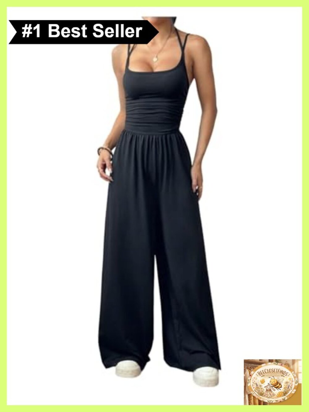 Floerns Women's Summer Jumpsuit Spaghetti Strap Wide Leg Sleeveless